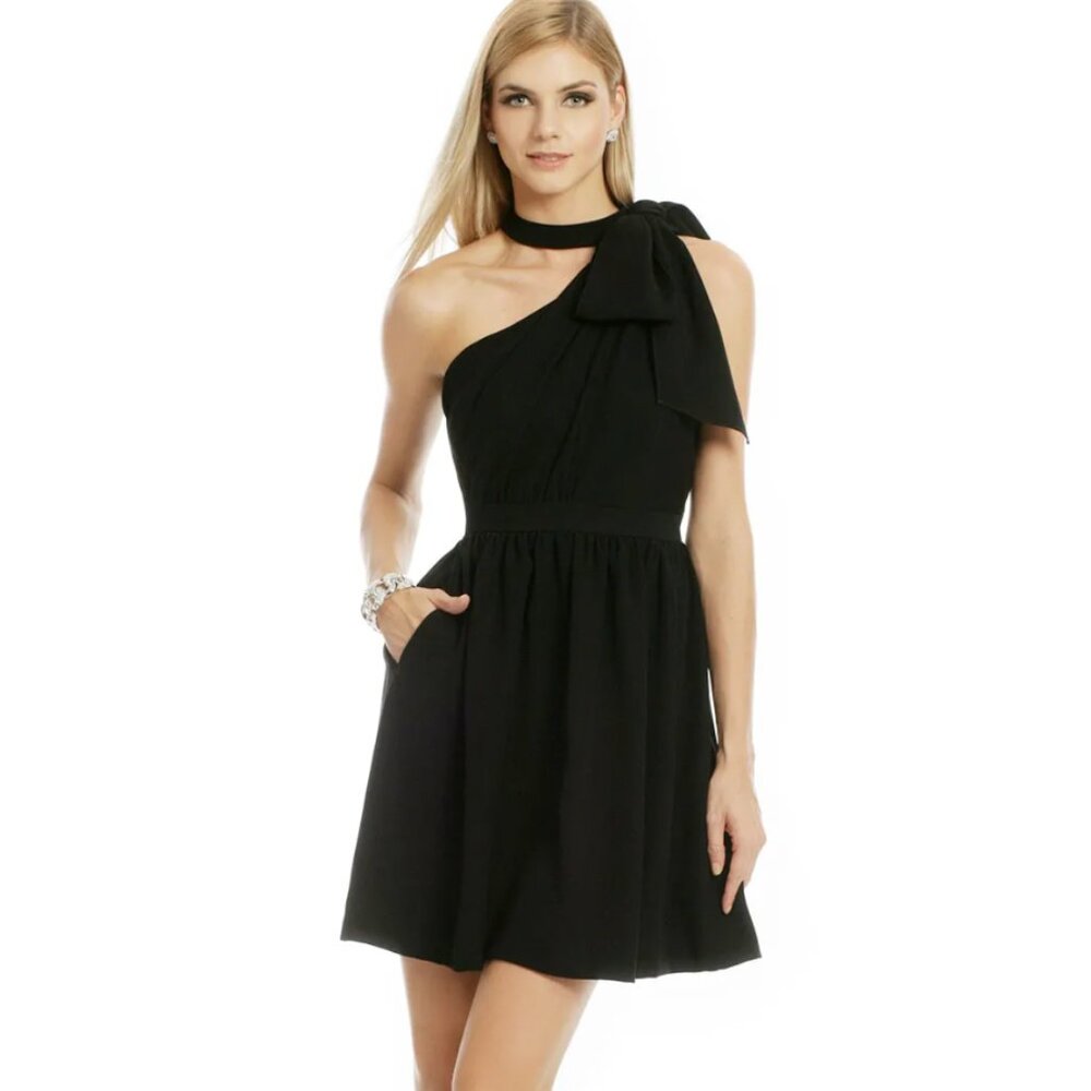 SHOSHANNA black crepe Jillian cocktail bow dress